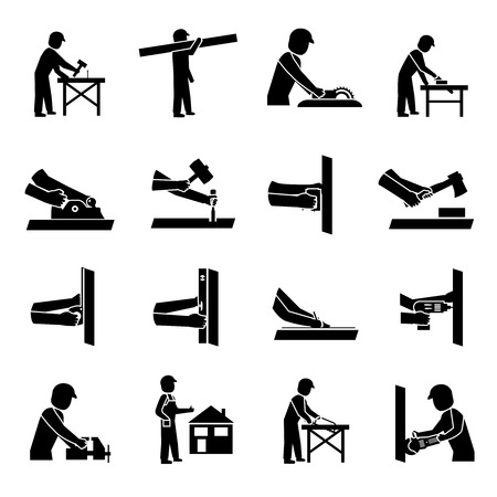 Carpenter Icons Black Set With Woodwork And Lumber Tools Isolated Vector Illustration Carpenter Icons Black Set With Woodwork And Lumber Tools Isolated Vector Illustration