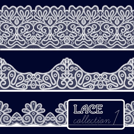 Vector pattern: Decorative white lace pattern set isolated on blue background vector illustration
