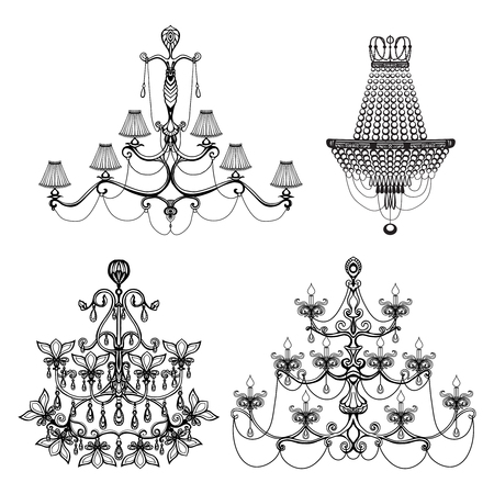 Decorative Elegant Luxury Crystal Chandelier Icons Set Isolated Vector Illustration Decorative Elegant Luxury Crystal Chandelier Icons Set Isolated Vector Illustration