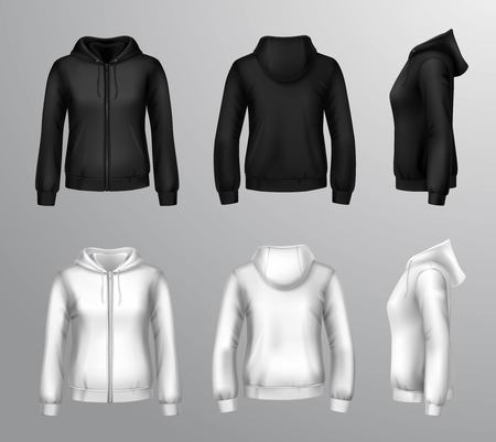 Set Aus Schwarzen Und Weißen Männlichen Kapuze Sweatshirts Weiße Herren Sweatshirt Vorlage Mit Probe Text Vorder Und