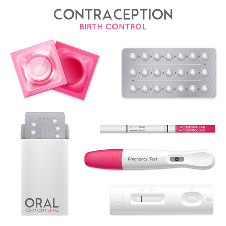 Contraception objects collection isolated vector illustration