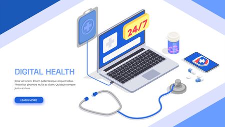 Telemedicine Digital Health Isometric Banner Background With