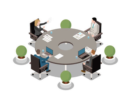 isometric business meeting at round table clip art preview