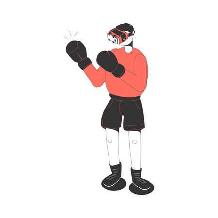 boxer wearing vr headset, red shirt, black shorts clip art preview