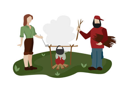 people cooking outdoors, red and green clothing clip art preview
