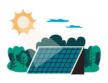 solar panel with sun and trees clip art preview