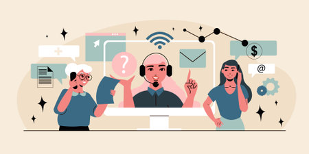 customer service team on phones, computer clip art preview