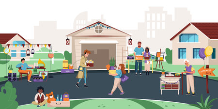 Community Garage Sale Stock Vector Illustration and Royalty ...