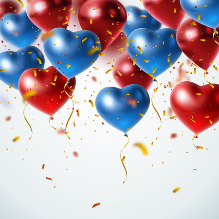 Realistic background with flying glossy blue and red holiday balloons vector illustration Banco de Imagens