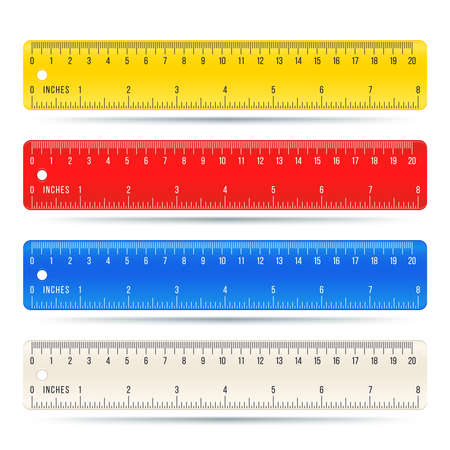 Kleur school meetlinialen in centimeters en inches vector set. illustratie van het hulpmiddel van de kleurliniaal voor briefpapier Stockfoto