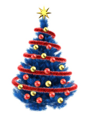 3d illustration of blue christmas tree over white with red balls and frippery red stock illustration - Red White And Blue Christmas Tree 3d illustration of blue christmas tree over white with red balls and frippery red stock illustration - Red White And Blue Christmas Tree
