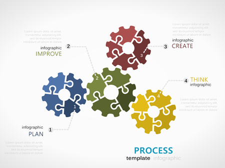 process infographic template with gear symbol model made out