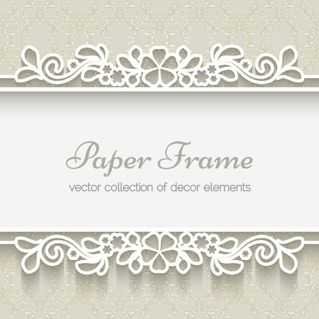 Paper lace frame over ornamental beige background