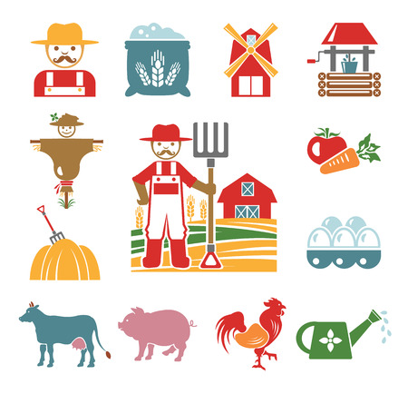 Stock vector color pictogram farm icon set Vector Illustration