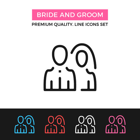 ベクトルの新郎新婦のアイコン 結婚式カップルというコンセプト 細い線のアイコンのイラスト素材 ベクタ Image ベクトルの新郎新婦のアイコン 結婚式カップルというコンセプト 細い線のアイコンのイラスト素材 ベクタ Image