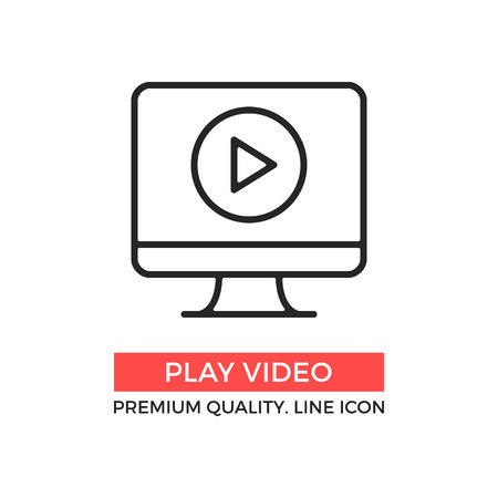 A vector play video icon computer with play button on screen premium quality graphic design elements modern sign linear pictogram object outline symbol simple thin line icon