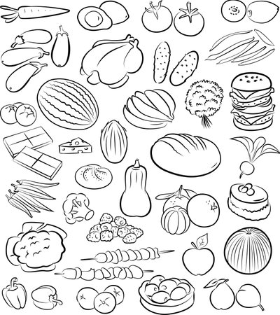 白と黒の果物や野菜のコレクションのベクトル イラストのイラスト素材 ベクタ Image 白と黒の果物や野菜のコレクションのベクトル イラストのイラスト素材 ベクタ Image
