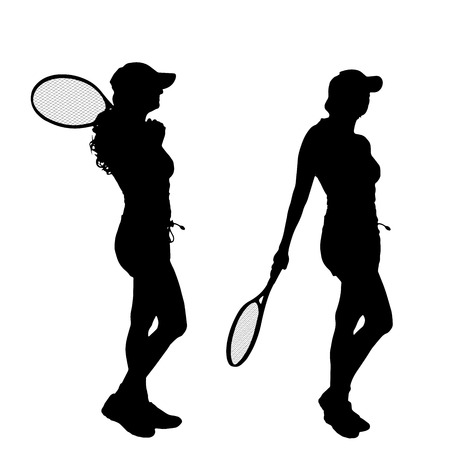 テニスをする女性のベクトル シルエット のイラスト素材 ベクタ Image