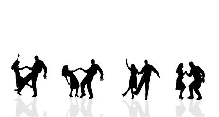 Vector silhouette of couple dancing on a white background. Stock Photo