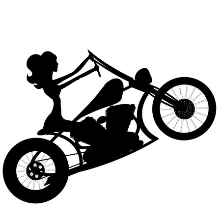 biker girl: vector silhouette motorcycle and woman on white background