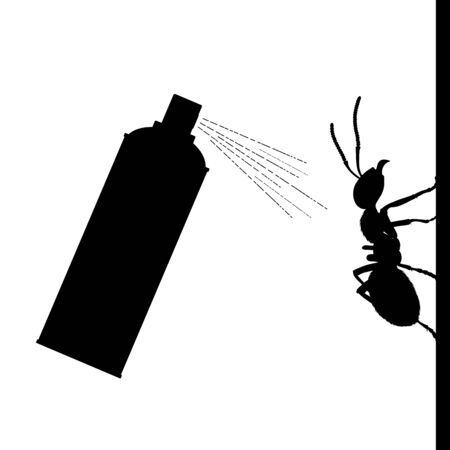 Vector Silhouette Of Ants Spray On White Background. Symbol Of Annoying Insect And Pest Control.