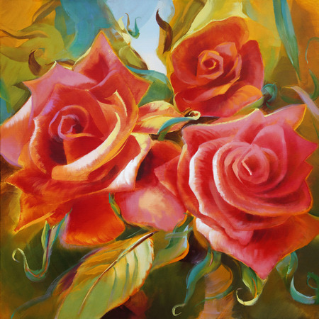 red roses motif hand painted oil on canvas