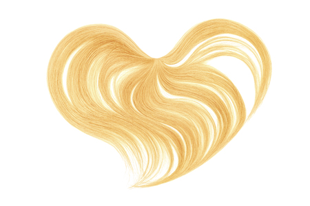 Blond hair in shape of heart, isolated on white background Banco de Imagens