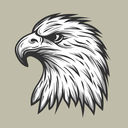 Eagle head in profile line style. vector illustration.