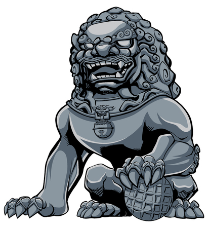 Mão-extraídas ilustração da estátua de ferro do leão chinês.