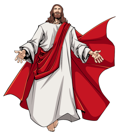 Ilustração de Jesus Cristo cumprimentando você de braços abertos.