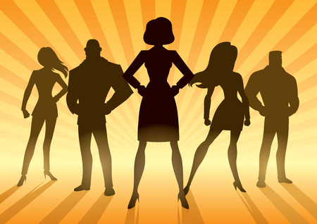 Conceptual illustration depicting business team with female leader or manager.
