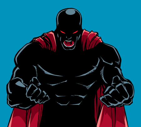 Silhouette illustration of raging superhero with clenched fists ready for battle. Banco de Imagens