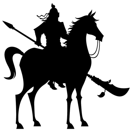 Cartoon illustration of the legendary Chinese general Guan Yu on white background.