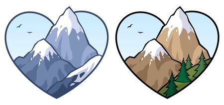 Concept illustration for love of mountains and nature, in 2 versions. Banco de Imagens