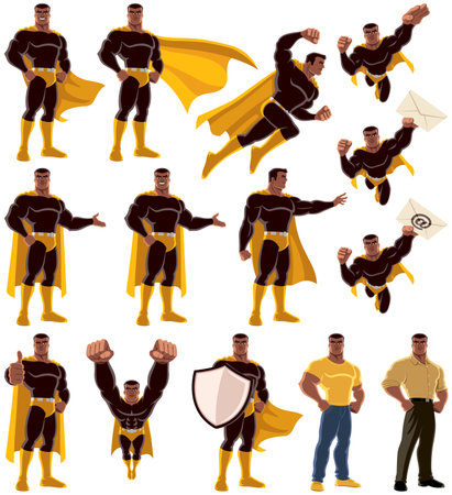 Set with powerful black superhero in 14 different poses.