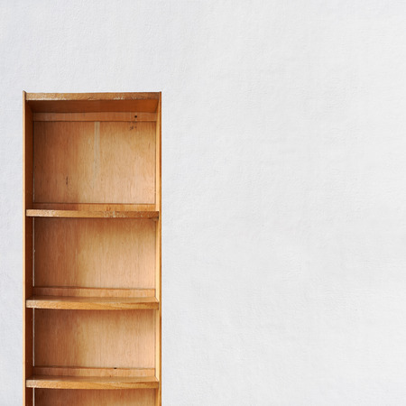 Empty old retro wooden shelf for books vinyl kitchen utensil and other stuff