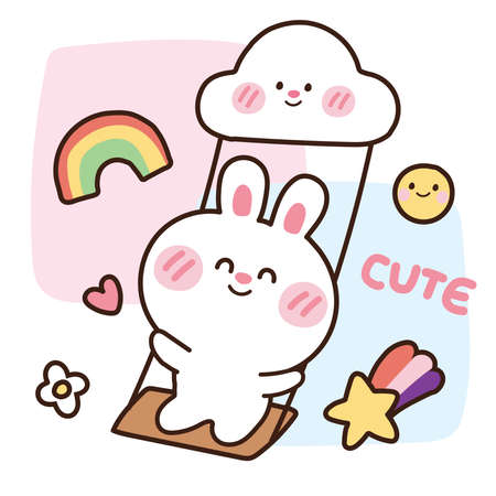 ブランコに揺れるかわいいウサギ。動物のキャラクターデザイン ブランコに揺れるかわいいウサギ。動物のキャラクターデザイン