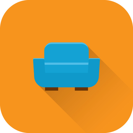 Armchair Icon Vector Flat Design With Long Shadow Blue Chair Isolated On Orange Armchair Icon Vector Flat Design With Long Shadow Blue Chair Isolated On Orange