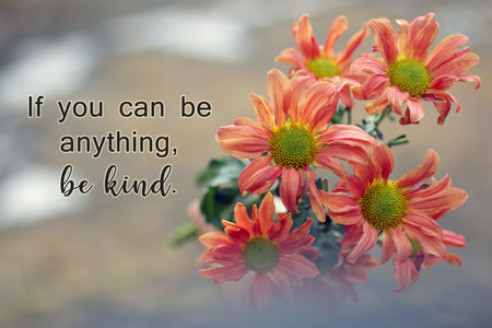 Mots inspirants de gentillesse - si vous pouvez être quelque chose, soyez gentil. concept de citation de motivation avec bouquet de fleurs de dahlia pêche fleurissent sur fond clair bokeh doux.