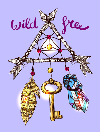 イラストや大人のぬり絵の本 株式の美しいユニークなドリーム キャッチャーの線画デザインのイラスト素材 ベクタ Image