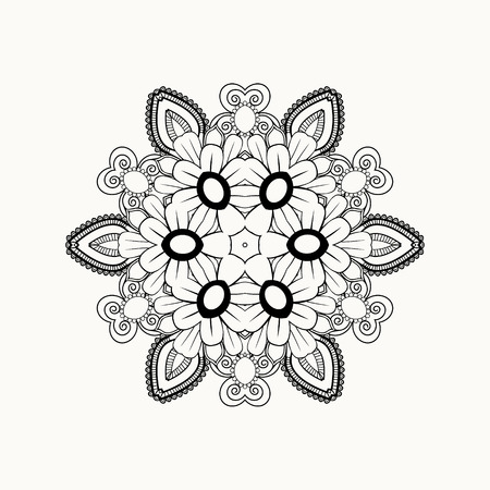 Black And White Abstract Pattern With Leaves Flowers Doodle Hand Drawn Zentagles Coloring Book Mandala