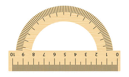 Realistische houten gradenboog liniaal. kantelhoekmeter. vector meetinstrument geïsoleerd op de witte achtergrond Stockfoto