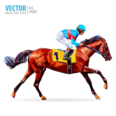 Jockey On Horse Champion Racing Hippodrome Racetrack Stock Vector