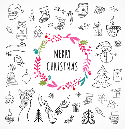 merry christmas doodle xmas symbols hand drawn illustrations christmas doodle