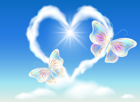 butterfly: Đám mây trái tim trên bầu trời và minh bạch bướm Hình minh hoạ