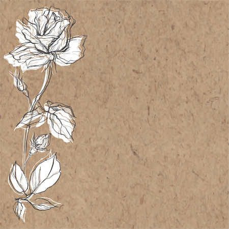 花の白黒背景にバラの花 テキスト用のスペース ベクター クラフト紙の上の花のイラスト グリーティング カード 招待状 チラシ デザインの要素をすることができます のイラスト素材 ベクタ Image