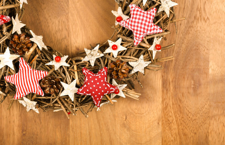 christmas handmade wreath decoration shabby chic white wooden stars with red gingham fabric pattern over wooden - Handmade Shabby Chic Christmas Decorations christmas handmade wreath decoration shabby chic white wooden stars with red gingham fabric pattern over wooden - Handmade Shabby Chic Christmas Decorations