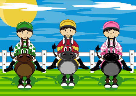 かわいい漫画馬競馬ジョッキーのイラスト素材 ベクタ Image