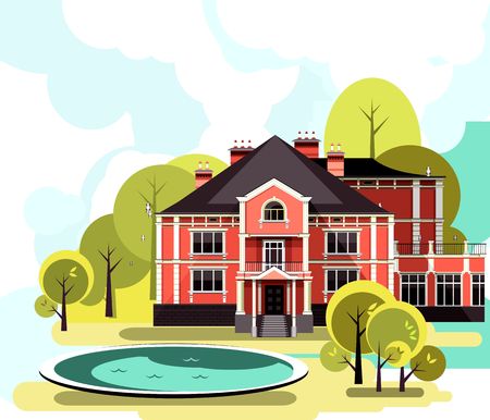 手入れの行き届いた 庭の迷路 木々 や空の茂みベクトル周りに庭付き 2 階建て邸宅のイラストのイラスト素材 ベクタ Image 手入れの行き届いた 庭の迷路 木々 や空の茂みベクトル周りに庭付き 2 階建て邸宅のイラストのイラスト素材 ベクタ Image