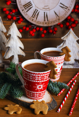Christmas treat: ginger biscuits and chocolate panna cotta Stock Photo